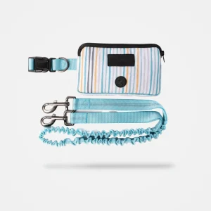 Stripe Blue Hands-Free Dog Leash Adjustable Waist Belt with Shock-Absorbing Bungee for Running, Hiking & Walking